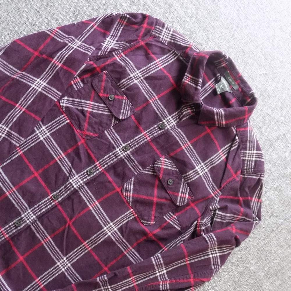 Eddie Bauer Flannel Shirt Womens M Purple Good Plaid Button Front Classic Fit